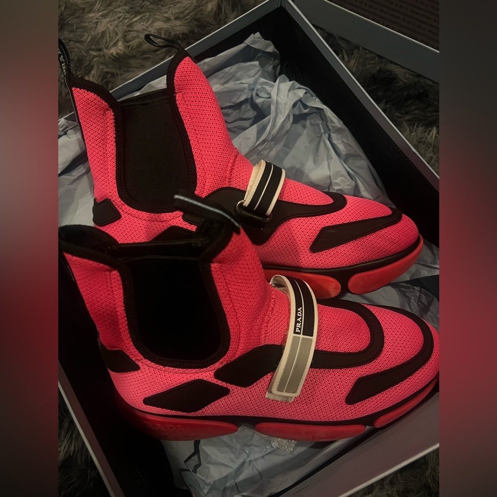 Prada Women's Pink High-Top Sneakers